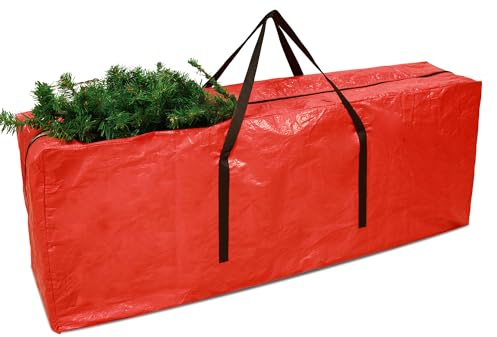 Funshot Red Christmas Tree Bag - Extra Large for up to 9Ft Tree, Durable Handles, Protective Zippered Waterproof Xmas Bag