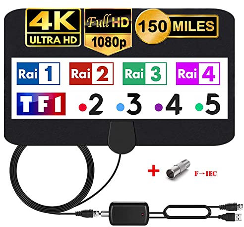 MILIWAN Antenne TV Intérieur Puissante - Antenne HDTV 4K 1080P avec Amplicateur de Signal TNT Interieur pour Chaîne Locale