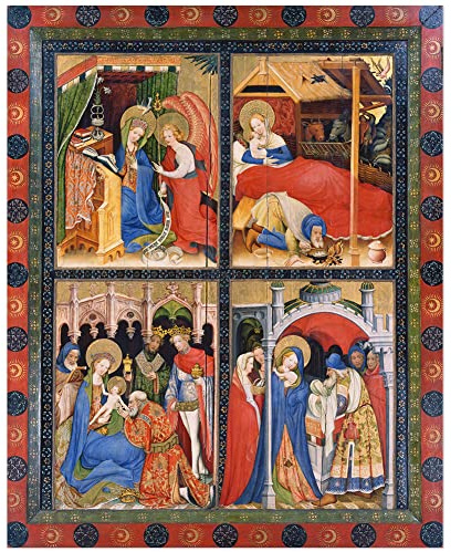 JUNIWORDS Poster, Conrad von Soest, Altarflügel, Links, o.li. Ankündigung der Geburt Christi, o.re. Geburt Christi, u.li. Anbetung der Könige, u.re. Darbringung im Tempel, 30 x 23 cm (3000889)
