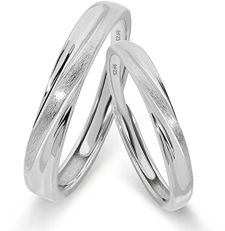 Meissa Anelli di coppia in argento 925 Fascia di coppia a torsione per uomini e donne Anello di fidanzamento promessa di matrimonio anello di anniversario Set di anelli