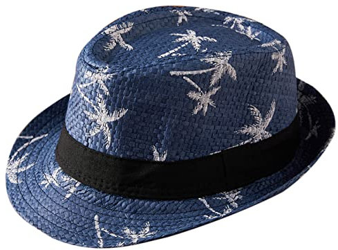 Maeau Chapeau de paille Fedora pour enfants - Protection solaire - Pour la plage - 0 à 3 ans, Bleu marine, Taille unique