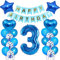 Kindergeburtstag Deko Jungen 3 Jahr ballon, 3. Geburtstag Dekorationen für Junge，Deko 3 Geburtstag ballon, 3 Geburtstag Deko Jungen Happy Birthday Banner Luftballons Blau Konfetti Helium Set …