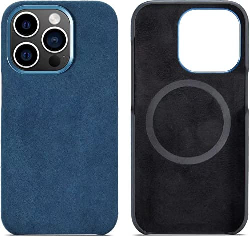 ZYSDDZ Alcantara Apple iPhone 14 Series Phone Case, Handmade Half Wrap Suede Fabric Case, Compatible with Wireless Charging (iPhone 14 Pro Max,Navy)