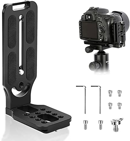 Mitening Soporte Universal para Cámara DSLR Vertical L: Placa de Liberación Rápida de Aluminio, Construcción Robusta, para Fotografía Profesional (Negro)