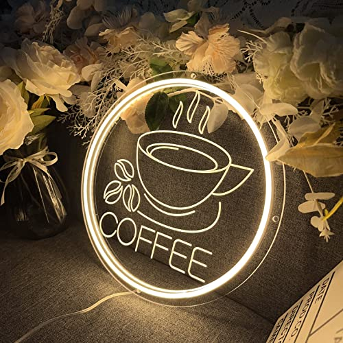 Letrero de neón COFFEE, 30 * 30cm Letrero LED 3D Grabado Luces de Neón Decoración de Pared Letrero Lumin Luz de Neón para Bar Cafetería Decoración de hogar fiesta (alimentación USB, con accesorios)