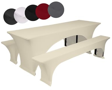 TexDeko® gepolsterte Hussen für Bierzeltgarnitur Stretch | Set aus Tisch- & Bankhussen | Knitterfrei, Pflegeleicht & Waschbar | Perfekt für Festzelte, Hochzeiten & Events (220 x 50cm, Creme)