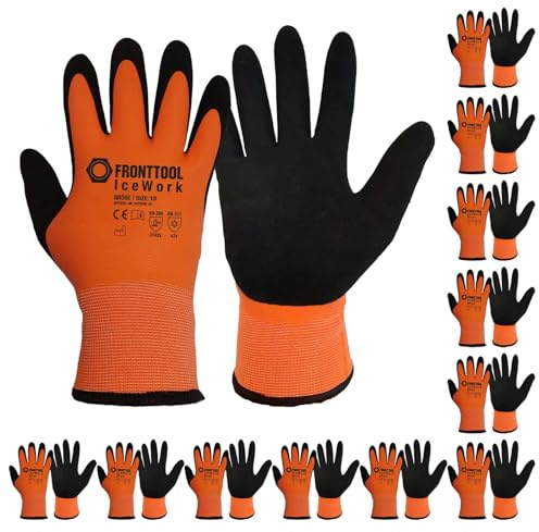 FRONTTOOL IceWork Kälteschutzhandschuhe | 12 Paar Winterhandschuhe Gr. 10 | Wasserabweisende Arbeitshandschuhe mit Grip | Signalgelb & Reißfest | EN 388 & EN 511 | Ideal für Bau, Lager & Landwirtschaft