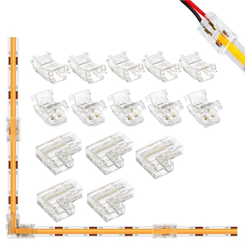 YUTOKEER COB-LED-Streifen-Verbindungsset, 2-Pin, 8 mm – Komplettpaket mit L-förmigen Anschlüssen, Adapter-Verbindern und Drahtanschlüssen für COB-LED-Lichtstreifen
