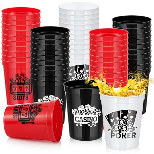 Maxcheck 24 Stück Casino-Themenbecher für Party, Casino, Motto-Party-Dekorationen, Casino, Poker, Stadion, Kunststoffbecher, 473 ml, für Casino-Partys, Hochzeitsdekorationen, Casino-Poker-Spiele,