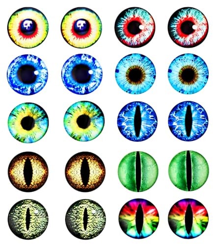 20 Pcs 30MM Glass Eyes for Crafts Realistic, Glass Cabochons Dragon Eyes, Half Round Fake Eyes for Clay Doll Making Sculptures Props Craft DIY Findings Jewelry Making