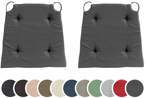 sleepling 2er Set Stuhlkissen, Sitzkissen für Indoor und Outdoor, mit Klettverschluss, 100% Baumwolle, Made in EU, Maße: 42 (vorne) 35 (hinten) x 40 x 5 cm, dunkelgrau