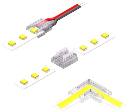 kalb | LED Verbinder Set, 8mm COB und SMD LED Streifen, 9-teilig, Anschlusskabel, Eckverbinder, Klemmverbindung ohne Löten, Transparent, Einfache Montage, ideal für DIY LED Projekte