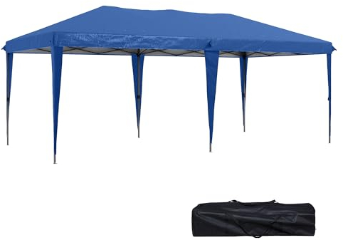 Outsunny Faltpavillon Pop-up Pavillon ca. 6 x 3m Gartenzelt höhenverstellbar UV-Schutz mit Tasche Stahl-Verstrebungen, Oxford, Blau