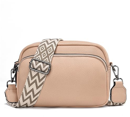 Valleycomfy Umhängetasche Damen Crossbody Bag Handtasche Leder Tasche Crossbag mit breitem schultergurt Damen-umhängetaschen Khaki