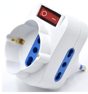 Adattatore Rotante con Interruttore Luminoso Spina 16A - 2 prese Italiane 10/16A e 1 presa Schuko 10/16A - Max 1500W - Prometeo Electronics
