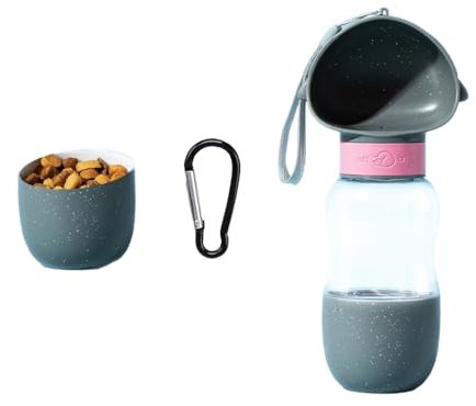 Pet Water Bottle,2 in 1 Portable Dog Water Bottle Dispenser 350ml with Food Container 200ml,Small Pet Puppy Cat Drink Cup Feeder Bowl Leak Proof for Walking,Hiking Travel Outdoor (Grey, 350ml+200ml)