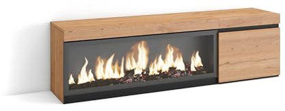 Skraut Home | Mueble TV | Televisión | Muebles de salón, almacenaje | 160 | para TV hasta 65 | Chimenea eléctrica XXL | Estilo Moderno | Roble