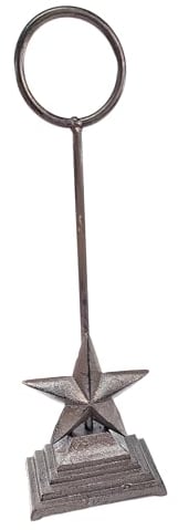 Heavy Duty Cast Iron Door Stop with Star Design, 47cm Long Handle, 1.1kg, Traditional Farmhouse Style, Brown