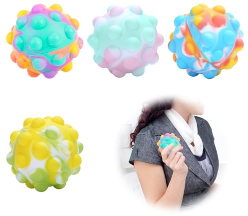 Wekuw Stressbälle, 4 Stück Antistressball Pop it Ball Fidget Spielzeug Popit Anti Stress Bälle Sensory Fidget Toy Stressball zum Kneten Anti Stress Spielzeug für Kinder und Erwachsene (4 Farben)