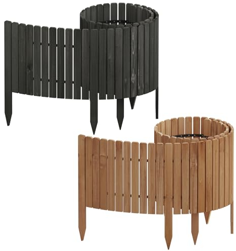 WOLTU Bordura per Giardino, Bordura per Aiuola in Legno Flessibile, Palizzata Bordatura per Giardino, Recinzione Giardino Esterno, Staccionata per Prato, 203x40cm, Marrone Vintage