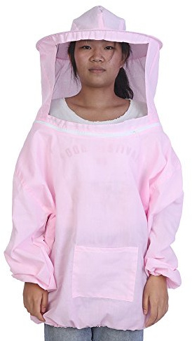 Kuuleyn Imkeranzug, Imker, Imkerjacke Mit Schaffellhandschuhen Und Belüfteter Zaunschleierhaube, Professionelles Imkeranzug-Outfit, Schutzanzug, Bienenhaltungsausrüstung(Rosa)