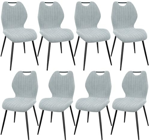WAFTING Esszimmerstühle 8er Set, Gepolsterter Stuhl mit Hohe Rückenlehne aus Stoff und Schwarz Lackierte Metallfüße, für Esszimmer, Schlafzimmer und Empfang, Cyanfarben