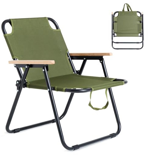 T-ZBDZ Campingstuhl Faltbar Klappstuhl Camping, Faltstuhl Camping, Klappbare Campingstühle mit Armlehnen, Tragbarer Stuhl Gartenstuhl Anglerstuhl, für Picknick Angeln Strand Garten - Grün
