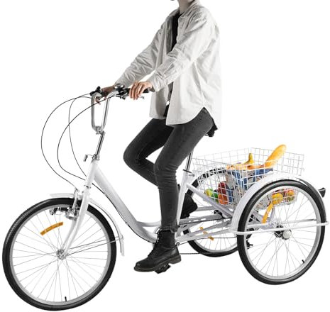 ACROSSPART 3 Rad Dreirad für Erwachsene 24 Zoll 6 Gang Citybike mit Korb Verstellbarem Sitz und Hoher Belastbarkeit von 120kg Cityräder für Herren Damen Senior