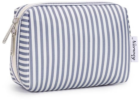 Narwey Klein Schminktasche Damen Kosmetiktasche Kulturbeutel Kulturtasche Reise Make-up Taschen für Frauen und Mädchen (Graublaue Streifen, Klein)