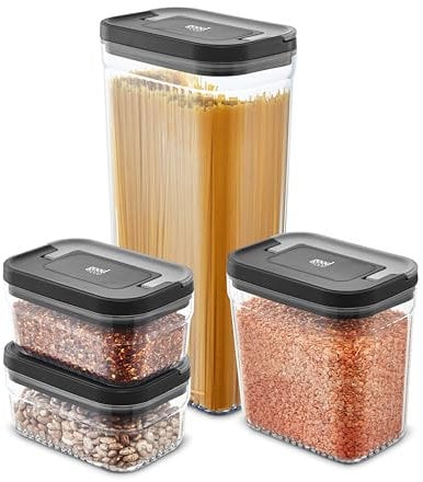 Good Food in Partnership with TOWER 4 Piece Food Storage Set, Airtight Lids, Stackable Design, 1x Large, 1x Medium, 2 x Small, Transparent