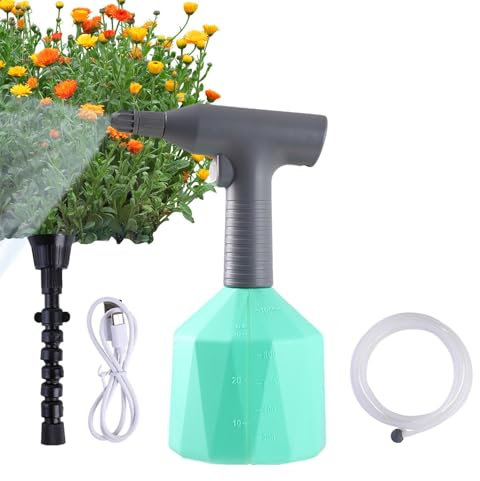Mister para plantas con botella de spray de jardín, regadera automática de 1 litro recargable, regadera eléctrica portátil, Mister para plantas automática con manguera de agua de 8,2 pies, medidas