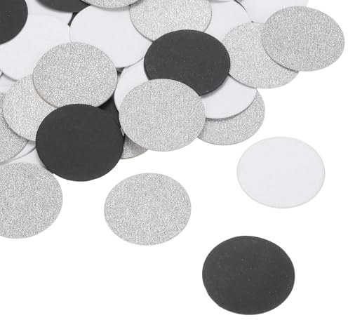QUARKZMAN Glanzrunde Konfetti-Ausschnitte aus Papierkreisen für Hochzeitsgeburtstagsfeier-Tischwanddekorationen, 1,2 im Durchmesser (Schwarz & Silber & Weiß, 200 Stück)