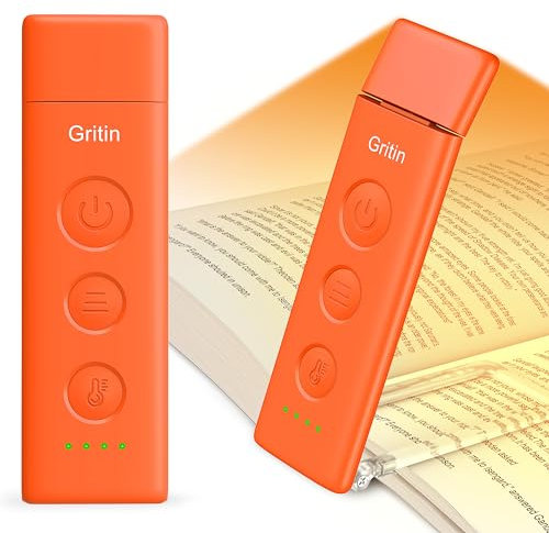 Gritin Leselampe Buch Klemme Wiederaufladbare, Augenschonende Buchlampe Leselicht für Lesen ins Bett mit 3 Farbtemperaturen & Stufenlos Dimmbar, Winkel Eintsellbar Klemmleuchte, Orange