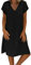 RLEHJN 2025 Robe Ete Femme Mi Longue Fluide Robe en Coton Et Lin Mi Longue Robes Décontracté Manches Courtes Couleur Unie Robes Cotton Col V Tunique Ample Robe Femme Chic Et Elegant Robe De Plage