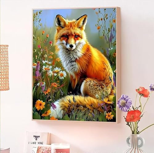 Peinture Numero Adulte Le Renard, Peinture Numero Enfant Fleurs, Loisirs Créatifs Adultes Kit avec Peinture Acrylique et 3 Pinceaux, Femmes Enfant Activité Manuelle, Décoration Murale 100x130cm O-240
