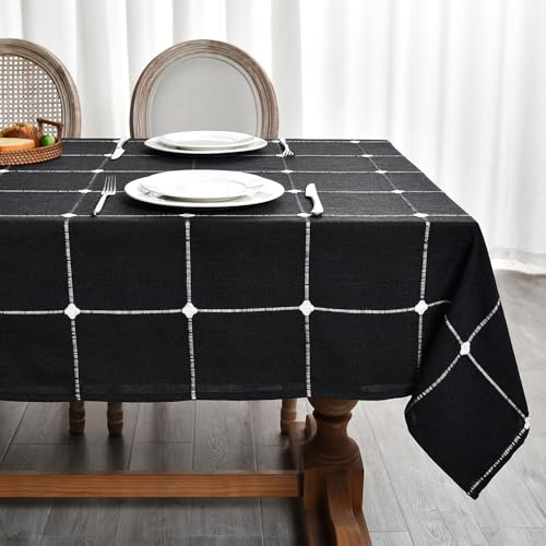 Plenmor Leinen Tischdecke Abwaschbar Schwarz 135x135cm Tischdecke Leinen | Leinenoptik Tischdecken Baumwolle Halloween Tischdecke Quadratisch für Outdoor, Küche, Garten, Party, Herbst
