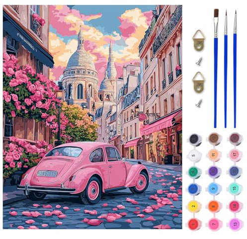AIRDEA Rue de Paris Peinture Numero Adulte, DIY Kit Activité Manuelle Peinture Acrylique, Peinture par Numero Adulte avec Pinceaux et Acryliques pour la Décoration Maison 40X50 cm (Pas de Cadre)