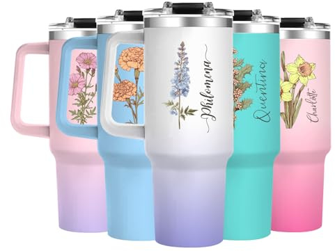 Personalized Gifts for Women - 40oz Customized Initial Floral Tumbler with Name，Monogrammed Flower Cups for Her, Ideal for Birthdays, Mother’s Day, Christmas -Perfect for Office Home Travel,12