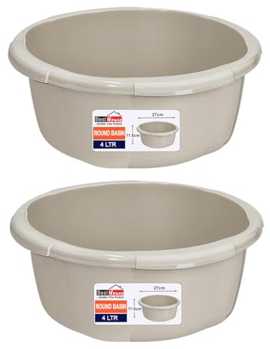 Best House | Round Basin | Kitchen Washing Up Bowl | 4 Litres | Cream | 2 Pcs | Multipurpose Bath Tub/Washing Tub for Kitchen, Bathroom, and Household Use (Pack of 2)