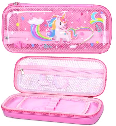 Hap Tim Einhorn-Pink-Federmäppchen für Mädchen, süßes, transparentes Federmäppchen für Kindergarten und Schule(PA-UC)