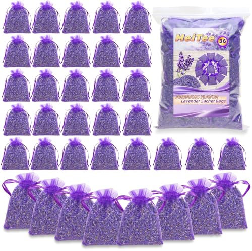36 Pack Lavender Sachet Bags - 100% Natural Dried Lavender Buds for Closets Drawers Car & Home | French Potpourri Fragrance Sachets Rich Aroma Air Long Lasting Fresh Scents