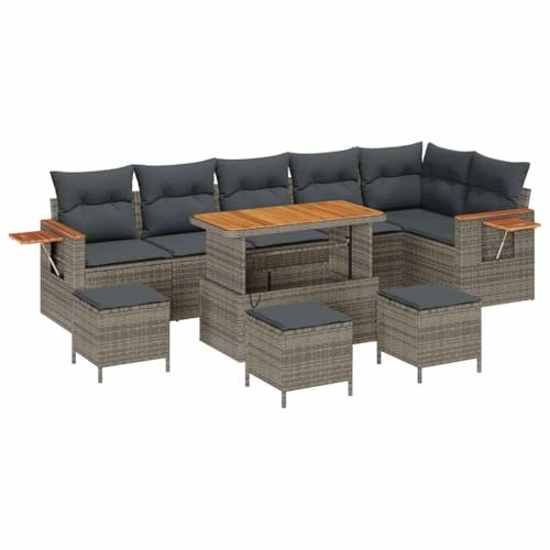 vidaXL Garten-Sofa-Set mit Kissen 10 pcs Grau 110 x 55 x 71 cm, Garten und Terrasse, Moderne Möbel für draußen, wetterfeste Sofas, abnehmbare Kissen, modulare Sitzgruppe
