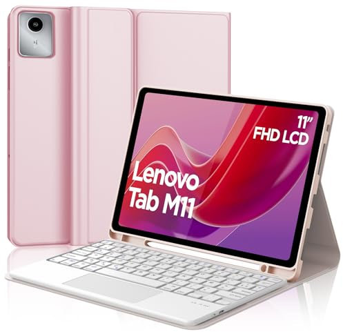 JADEMALL Coque Clavier avec Trackpad pour Lenovo Tab M11 11 2024, AZERTY Français Clavier avec Touchpad e Porte-Crayon pour Lenovo Tab M11 2024, Rose
