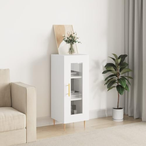 HaoChrymec Buffet Blanc avec Meuble de Rangement, Commode Cuisine avec Porte vitrée, Buffet Salle à Manger, bahut Salon, 34.5 x 34 x 90 cm, Bois, métal, Verre