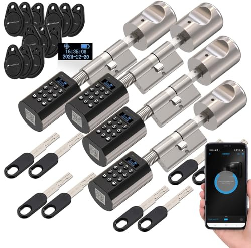 VisorTech Smart Lock: 4er-Set elektronische Tür-Schließzylinder, Display, Code, Transponder (automatisches Türschloss, Schloss mit Transponder, RFID)