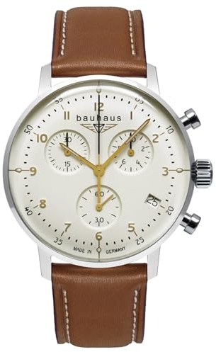 Bauhaus 2096-3 – Chronograph Herrenuhr silberfarben mit Lederband Blau & Quarzwerk – Made in Germany