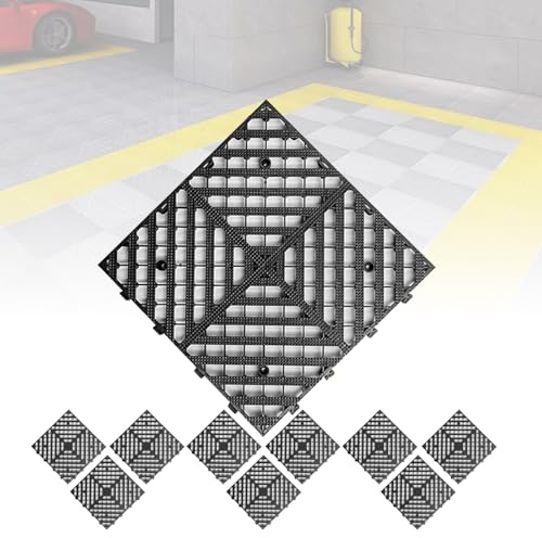 Plastic Pallets, Garage Flooring Tiles, Lightweight Waterproof Non-Slip Interlocking Plastic Garage Floor Mat, with Breathable Grids, Applicable to Indoor and Outdoor, Car Repair Shop（10Pcs）(Black)