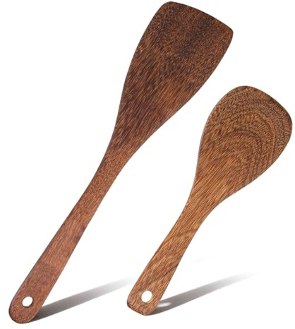2 Pcs Wooden Spatula Set for Cooking, 13 Inches Natural Wooden Spatula, Long Handle Flat Frying Spatulas, Natural Wood Cooking Utensils for Stir-Fry Pans, Non-Stick Pans, Cook Pots