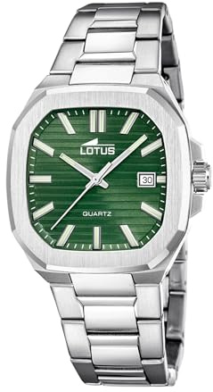 Lotus Men's Green Stainless Steel Watch Bracelet | Quartz-Uhr, Kalender, Mineralglas, hohe Widerstandsfähigkeit, wasserdicht 5 ATM, 19047/3, Square Series