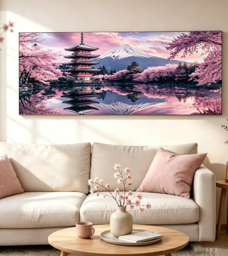 Japan LandschaftPoster 30x90cm-Rosa Fuji Kirschblüten Wanddeko,Ungerahmt | Japanische Landschaftsposter 30x90cm,Rosa Fui Wandbild Wohnzimmer Schlafzimmer Wand Dekorative ,Unframed